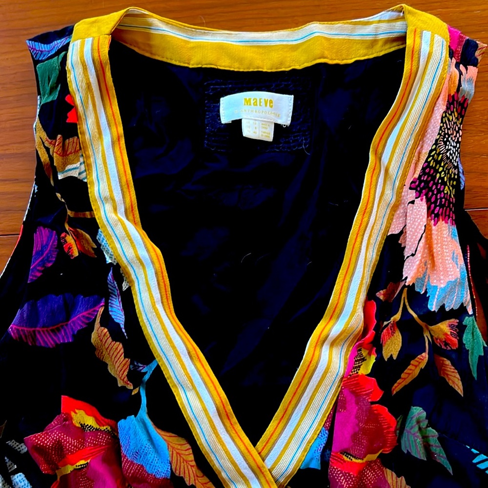 Anthropologie Maeve Botanica Floral Faux Wrap Dress Size 8